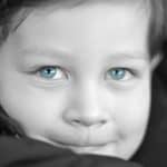 black and white photo with blue eyes