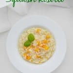 squash risotto recipe in bowl label