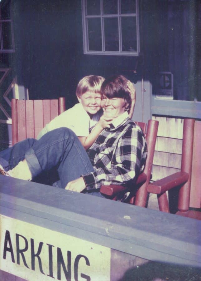 mom and daughter on porch