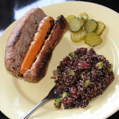 Main Street Vegan Three bean quinoa salad Hot Dog Pickles