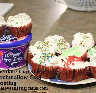 hot chocolate cupcakes with marshmallow cool whip frosting