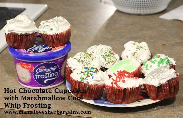hot chocolate cupcakes with marshmallow cool whip frosting