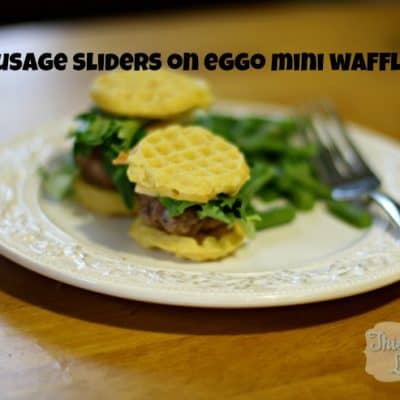 sausage sliders on eggo mini waffles