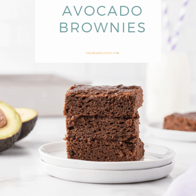 Avocado Brownies stacked on white plate