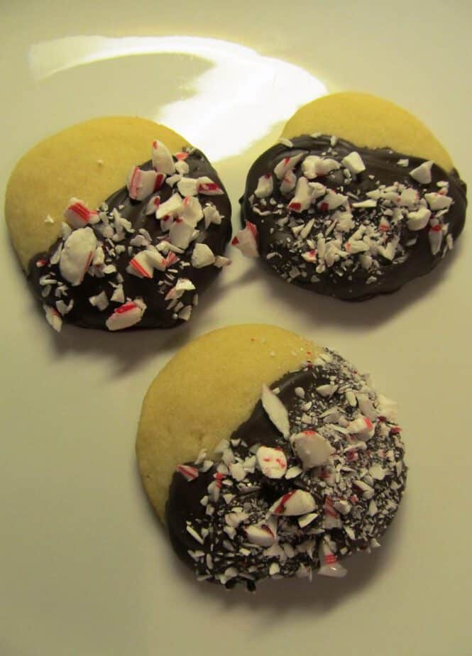 peppermint and chocolate dipped shortbread