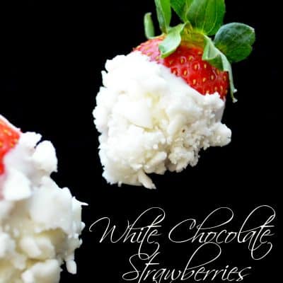 White chocolate strawberries dipped in crumbled soft peppermint candy