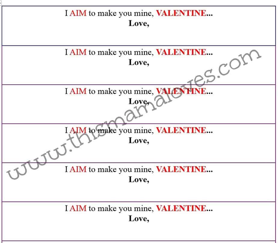 aim to make you mine valentine printable