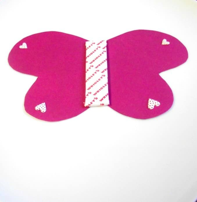 butterfly valentine craft in process