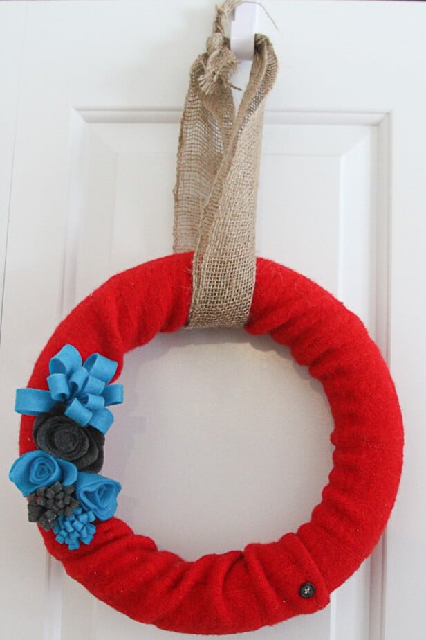 felt flowers on sweater wreath