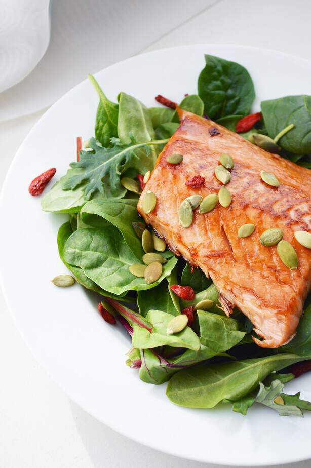 honey glazed salmon on greens