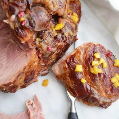 Maple Glazed Ham Recipe with Pomegranate Pineapple Reduction