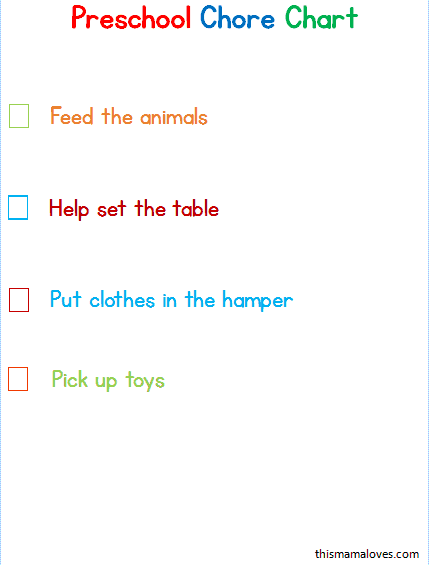 preschool chore chart in progress