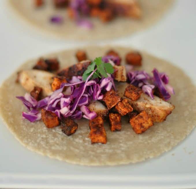 Maple Glazed Chicken Sweet Potato Tacos from This Mama Loves