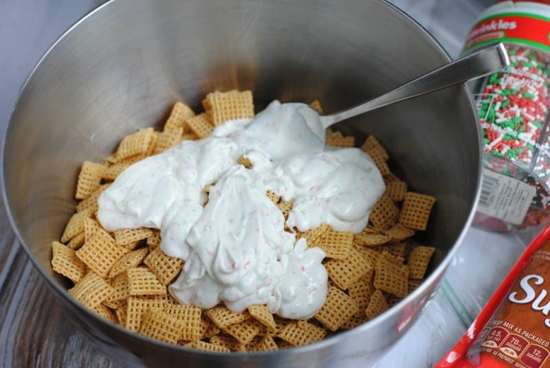 Making Sugar Cookie Puppy Chow