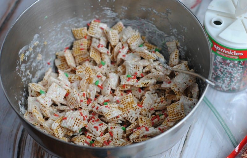 Mixing the Sugar Cookie Puppy Chow