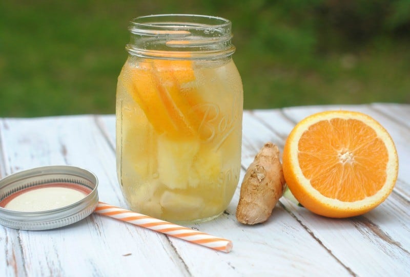 pineapple orange ginger infused water recipe in mason jar