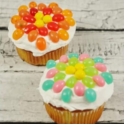 Jelly Bean Flower Cupcakes