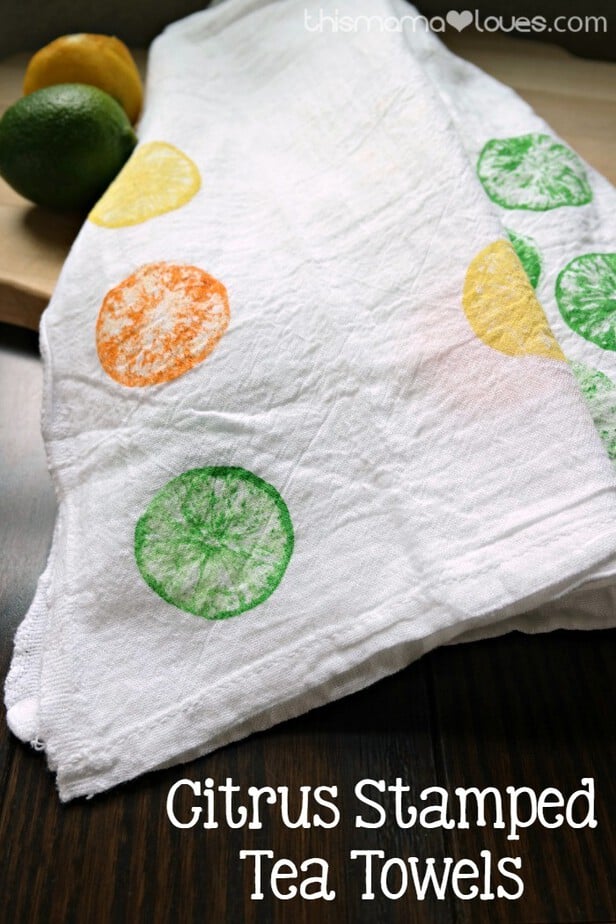 small + friendly: DIY Stamped Dish Towels