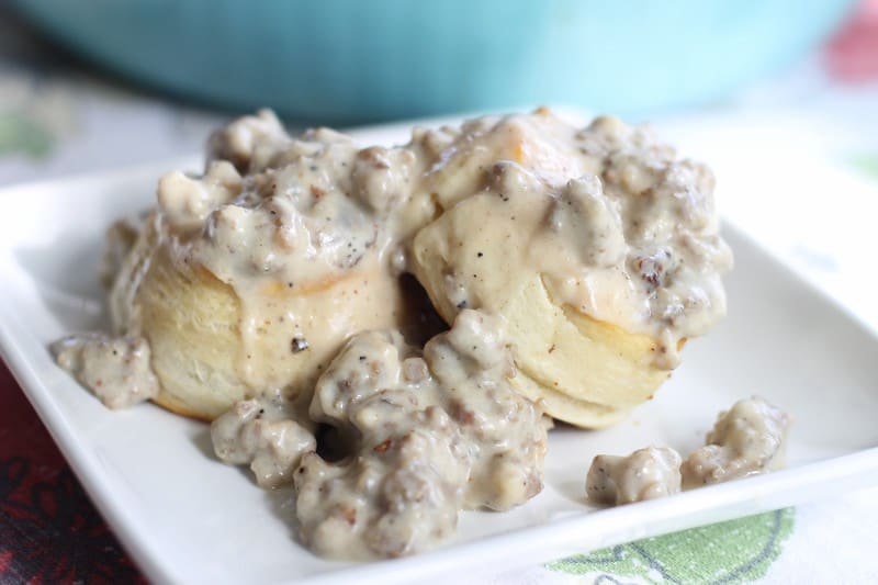 homemade biscuits and sausage gravy