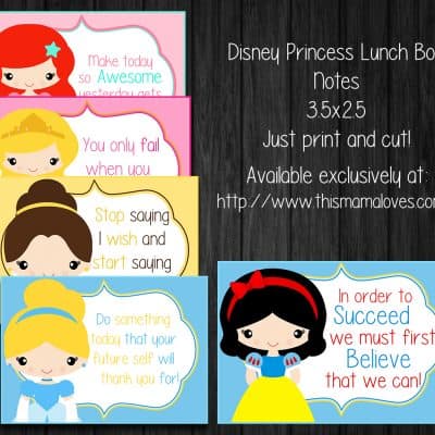 Printable Princess Lunch Box Notes