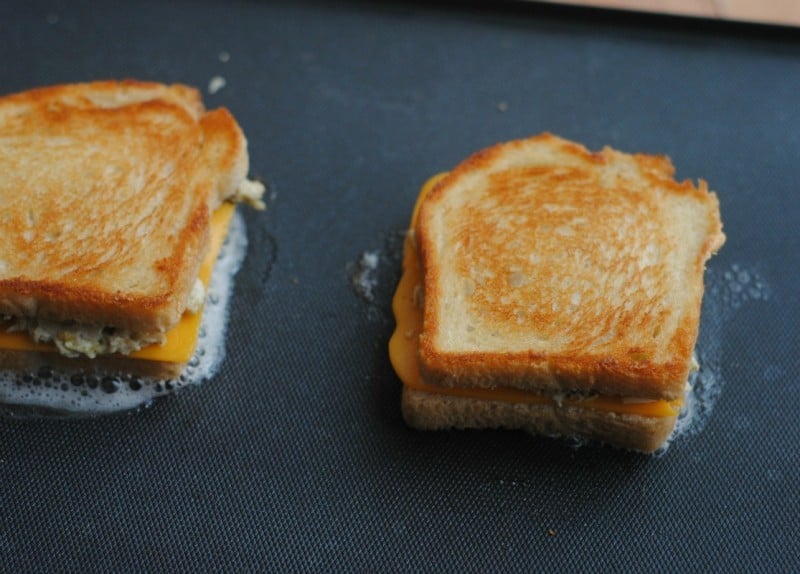 chicken pesto grilled cheese cooking