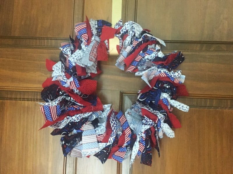 DIY Patriotic Rag Wreath Horizontal- This Mama Loves