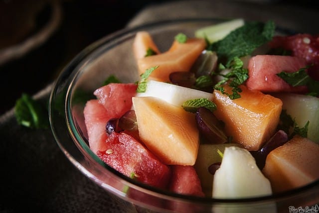 fresh fruit salad honey lime syrup