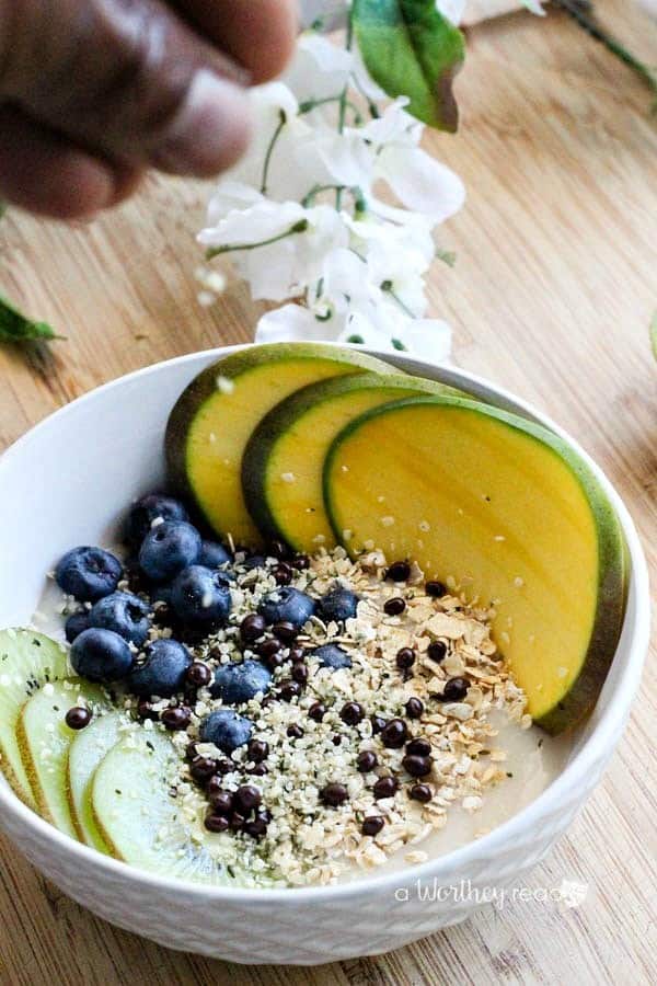 Kiwi Blueberry Mango Non Dairy Yogurt Bowl from A Worthey Read