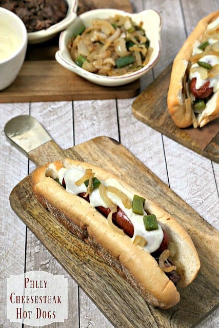 Philly Cheesesteak Hot Dogs from Cooking in Stilettos