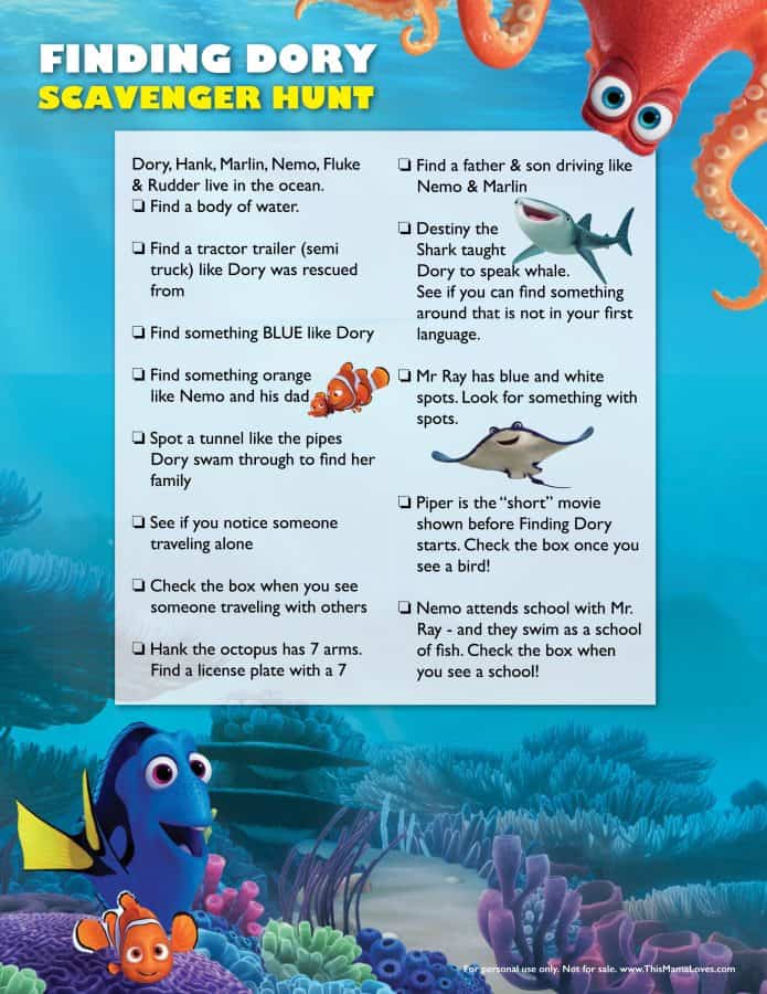 Finding Family for the Holidays + Finding Dory Scavenger Hunt Printable ...