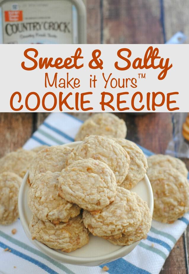 Super simple cookie recipe that you add your favorite mix-ins to- sweet & salty toffee cracker cookies using Country Crock Make It Yours Cookies recipe