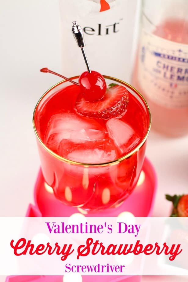 Valentine's Day Cherry Strawberry Screwdriver Cocktail from This Mama Loves