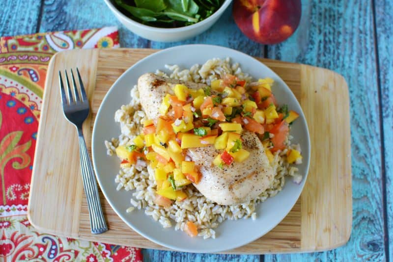 Peach Mango Grilled Chicken Recipe made with Sweet & Fruity Zucchi EVOO from This Mama Loves