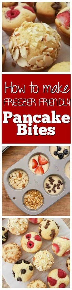 How to make freezer friendly easy pancake bites from This Mama Loves- pancake muffins- freezer friendly pancake muffins - freezer friendly pancake bites