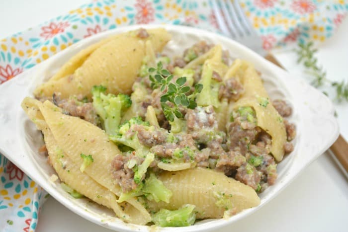 Sausage and Broccoli Conchiglioni Pasta in bowl