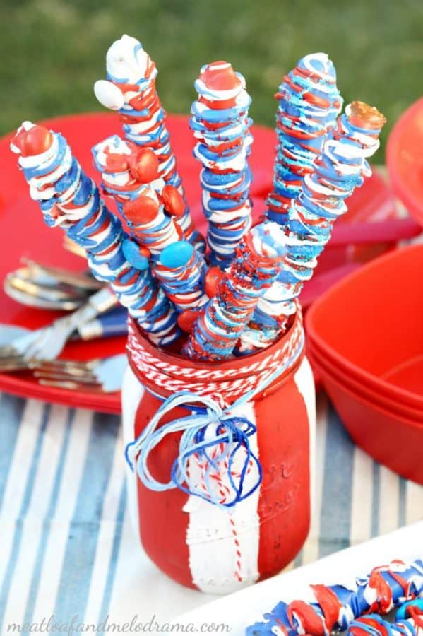 Patriotic Candy Coated Pretzel Sticks from Meatloaf and Melodrama