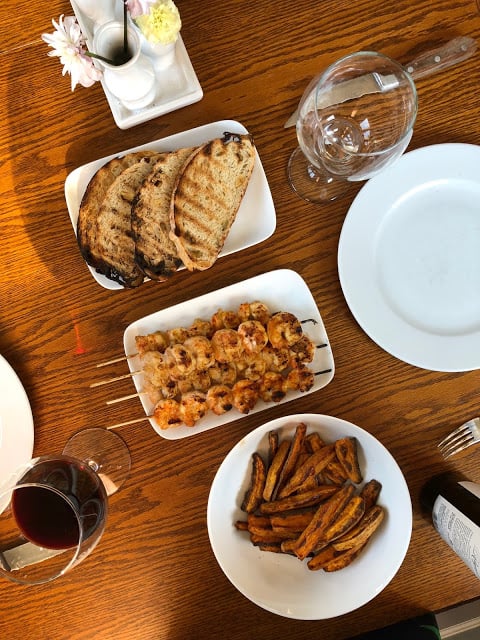 Shrimp with Grilled Peach Salsa from Our Good Life