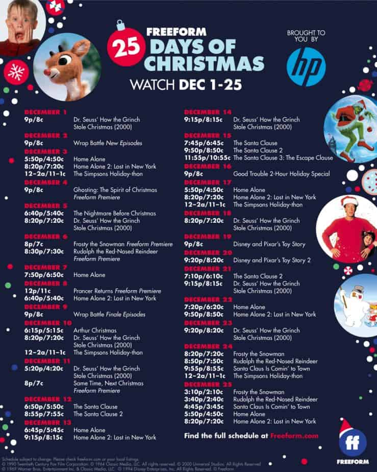 Freeform's 25 Days of Christmas schedule 2019
