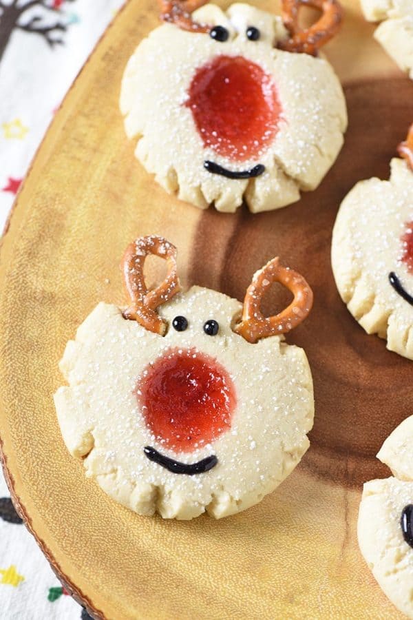 Red Nosed Reindeer Thumbprint Cookies from Adventures of Mel