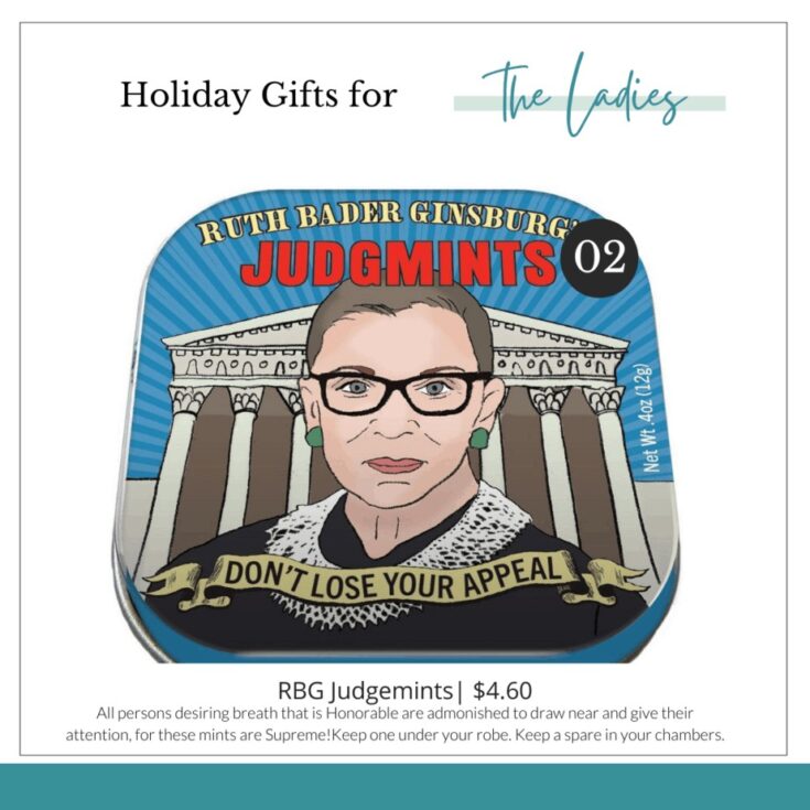 image of tin of mints with ruth bader ginsberg likeness on front