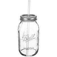 Ball RNWG-SIP-32OZ-1PK Guzzler Set a 32oz Mason Jar + Sippin’ Lid + Acrylic Straw Reusable Novelty Cocktail Glasses Shabby Chic, 32-Ounce, Clear