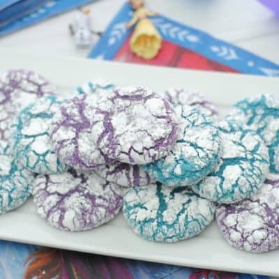 frozen crinkle cookies frozen inspired recipe blue and purple crinkles on a plate