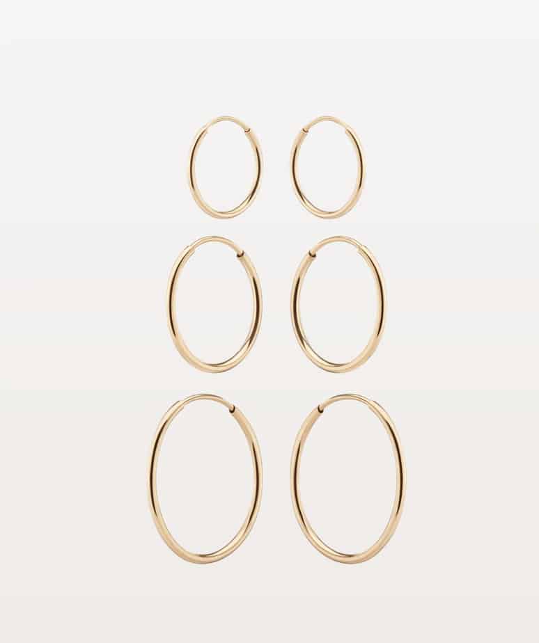 Sustainably made gold hoop earrings set of 3 pair 