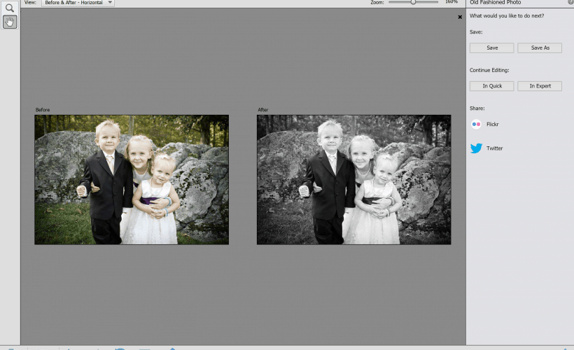 before and after color photo to black and white photoshop elements
