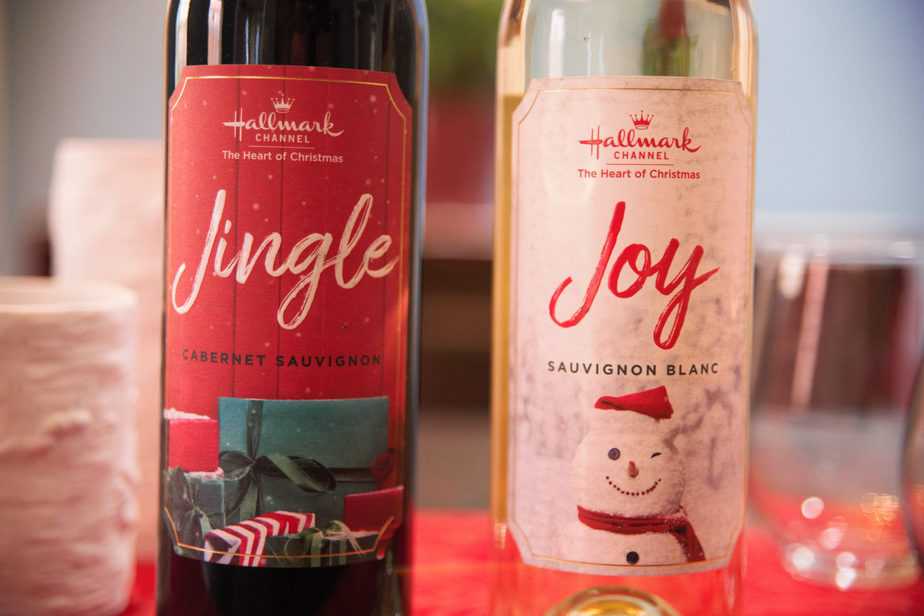 close up of bottles of jingle and joy wines from hallmark channel 