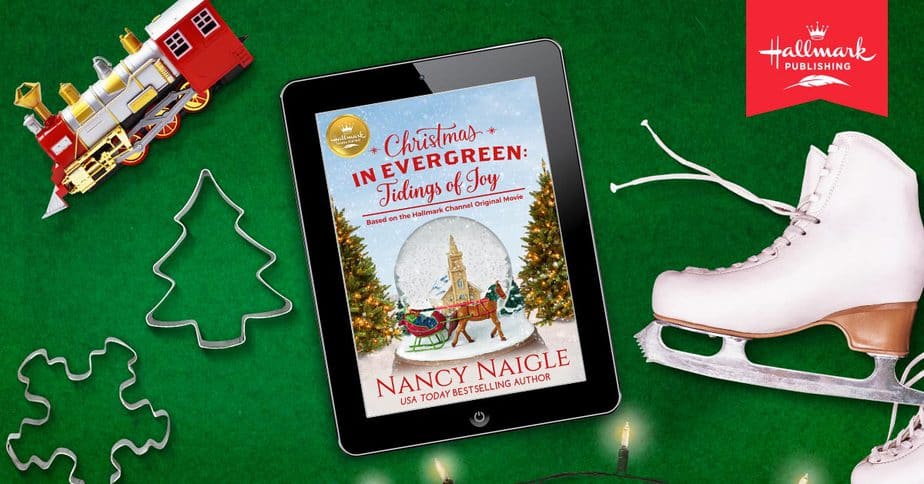 tablet with cover of christmas in evergreen tidings of joy loaded up