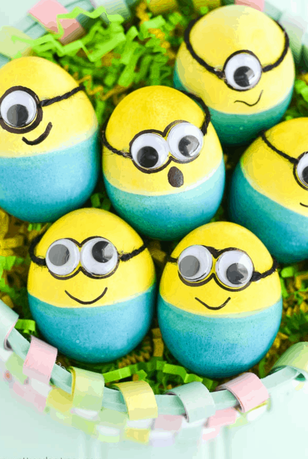 dyed Minion Easter Eggs from A Pumpkin And A Princess