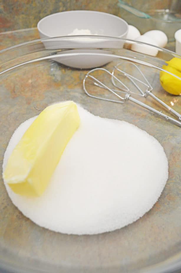 lemon blondies brownies ingredients in mixing bowl