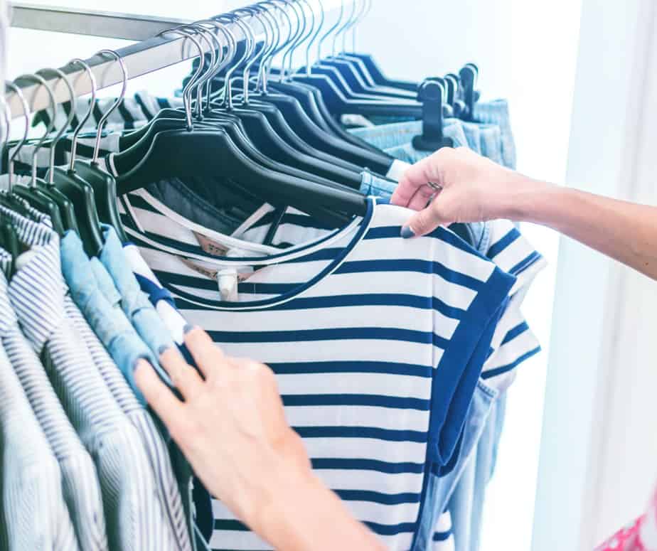 rack of blue and blue striped clothing