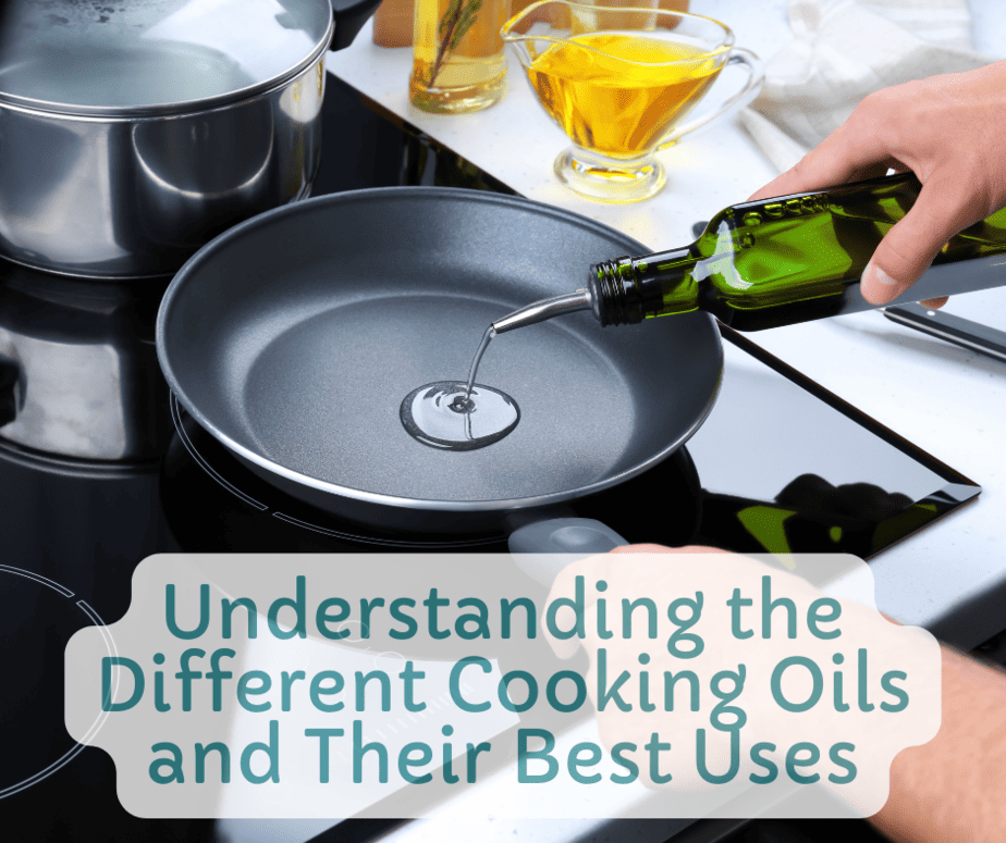 close up view of a person's hand pouring cooking oil into a non stick pan